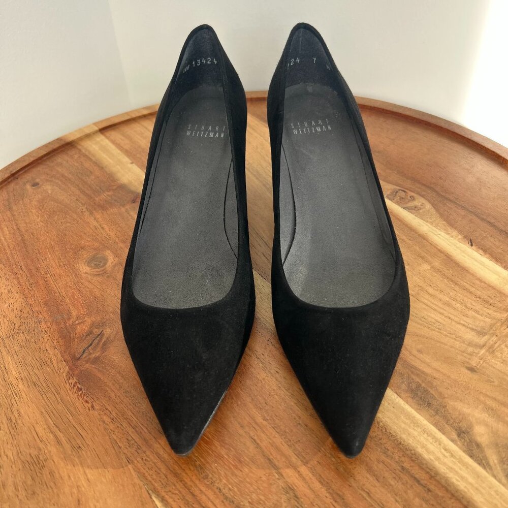 Vintage Stuart Weitzman Black Suede Kitten Heel Pumps Pointed Toe‎ 7N Classic